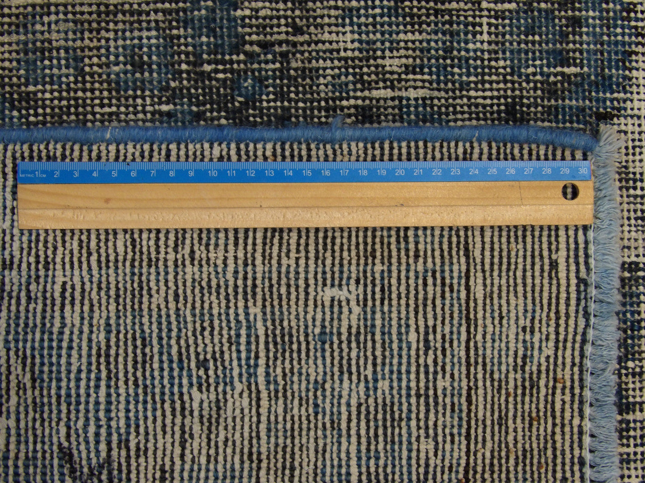 Blue & Beige Vintage Overdye rug in room setting
