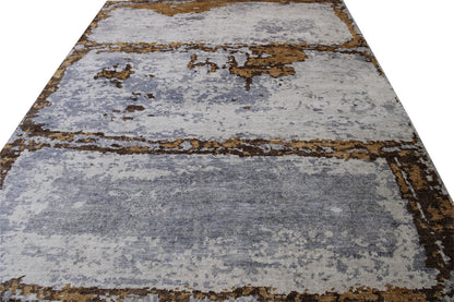 Blue 8'10" x 11'10" Modern Abstract Distress Design Hand knotted Silk Rug - Sku: w2341