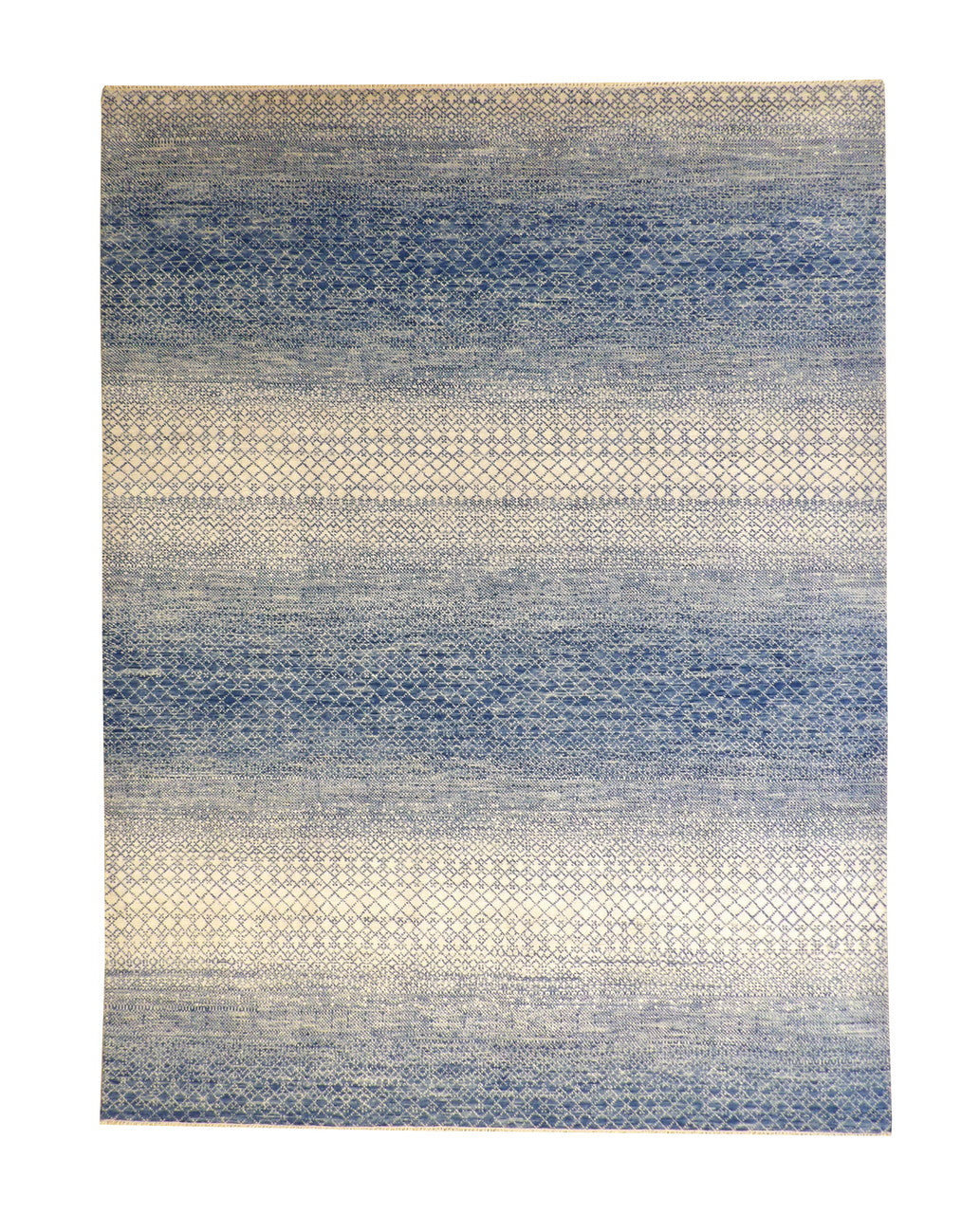 Modern Grass Design hand-knotted wool rug in Blue & Gray, full view