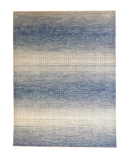 Modern Grass Design hand-knotted wool rug in Blue & Gray, full view