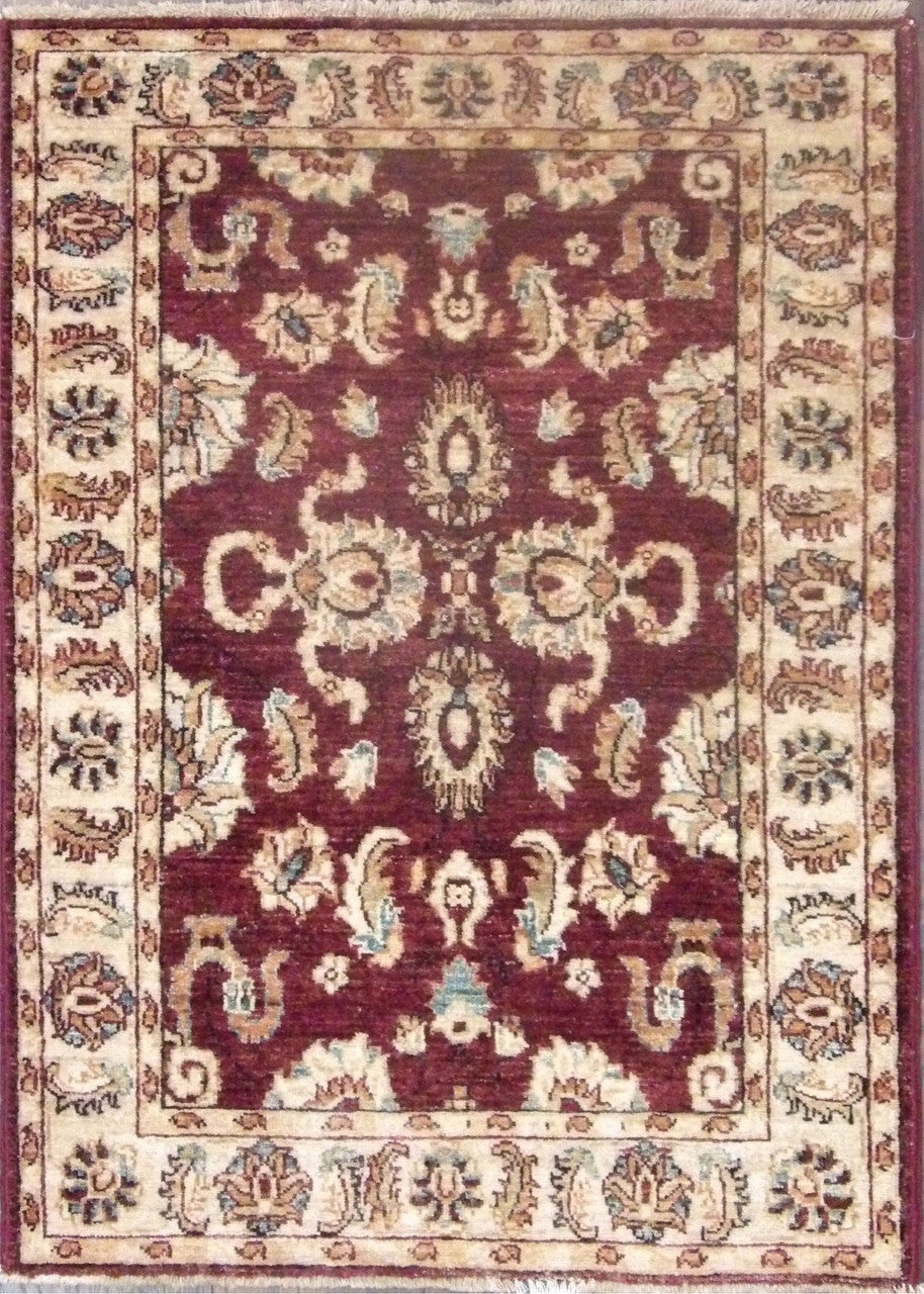 Oushak Chobi Natural Dye hand-knotted wool rug in Beige & Red, full view