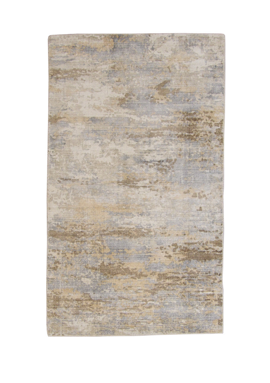 Transitional Abstract Broken Design hand-knotted wool rug in Blue & Gray, full view