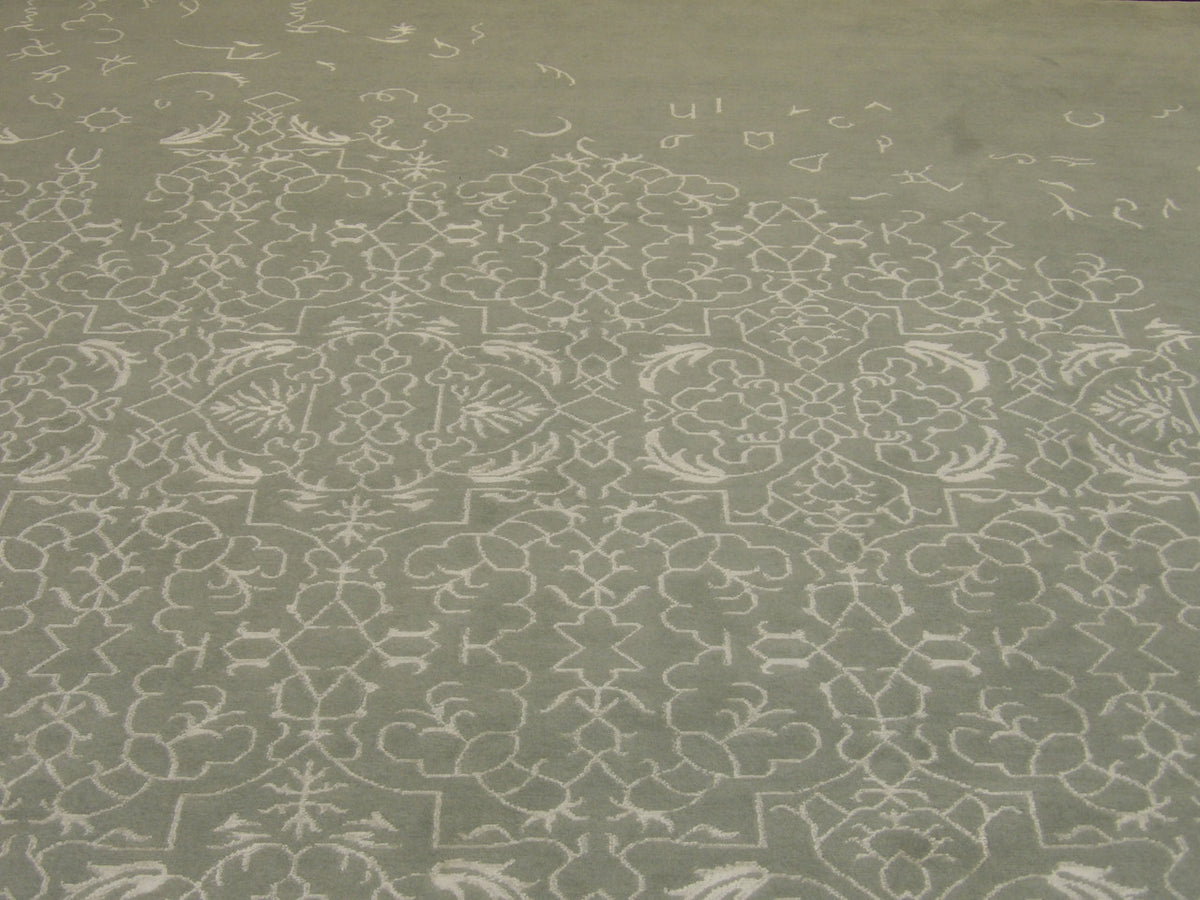 Back of transitional hand-knotted rug