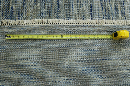 Blue & Beige Modern Grass Design rug in room setting
