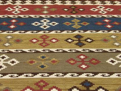 Coastal flatweave wool texture close-up, multi-color
