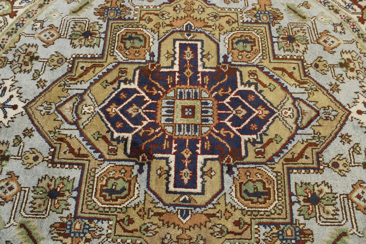 Tribal Indo Heriz rug border detail