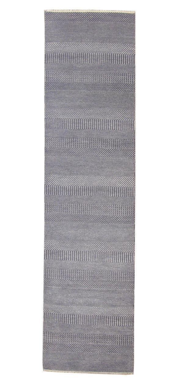 Modern Grass Design hand-knotted wool rug in Blue, full view