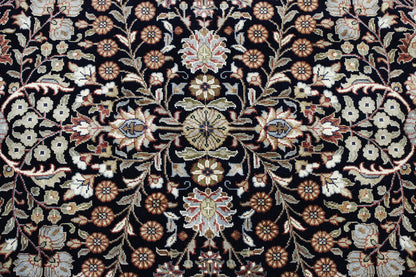 Close-up of wool-silk pile, Blue & Beige rug