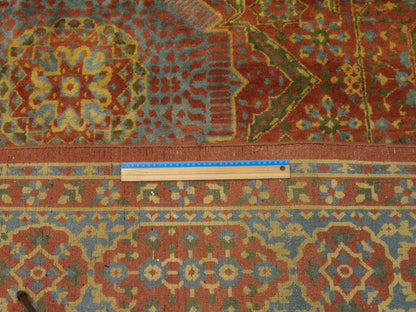 Rust & Teal Mamluk Oushak Natural Dye rug in room setting