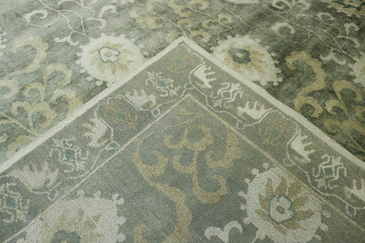 Oushak Ikat hand-knotted wool rug in Brown & Beige, full view