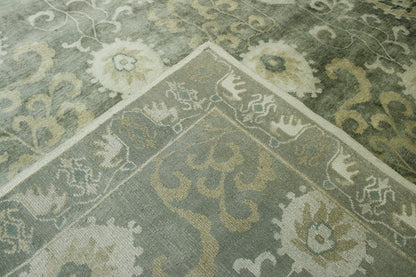 Oushak Ikat hand-knotted wool rug in Brown & Beige, full view