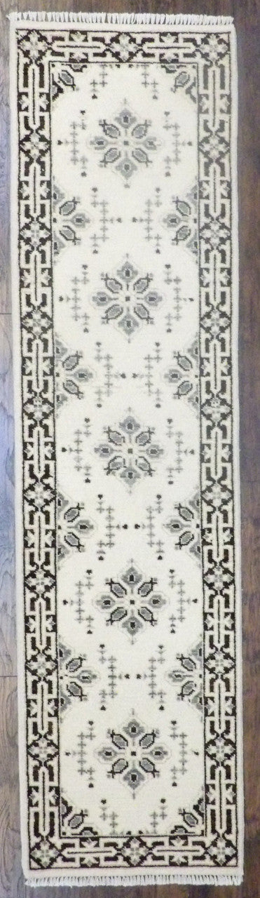 Tribal Serapi hand-knotted wool runner in brown and ivory, full view