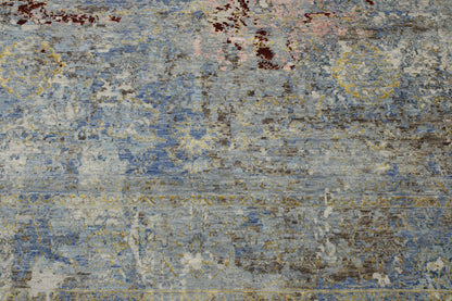 Blue & Multi-Color Transitional Abstract Broken Design rug in room setting