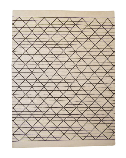 Modern Distressed Moroccan Design hand-knotted wool rug in Brown & Beige, full view