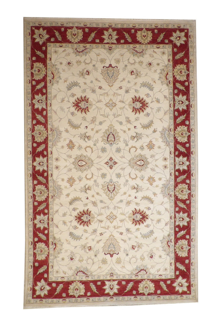 Traditional Agra Ziegler Chobi hand-knotted wool rug in Beige & Rust, full view