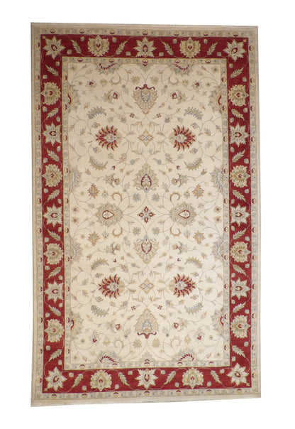 Traditional Agra Ziegler Chobi hand-knotted wool rug in Beige & Rust, full view