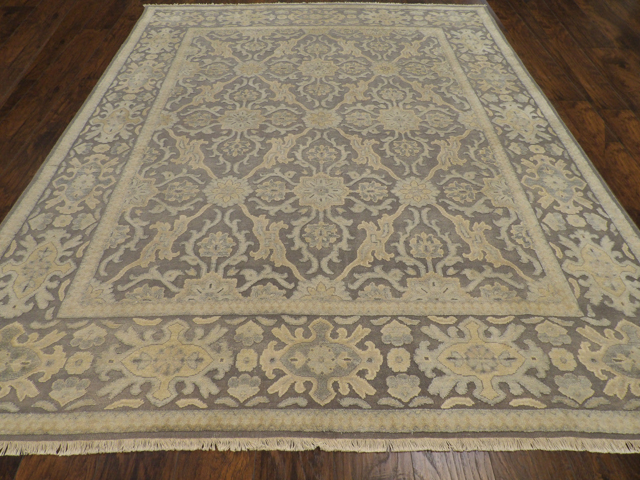 Close-up of oxidized wash finish on Turkish Oushak rug