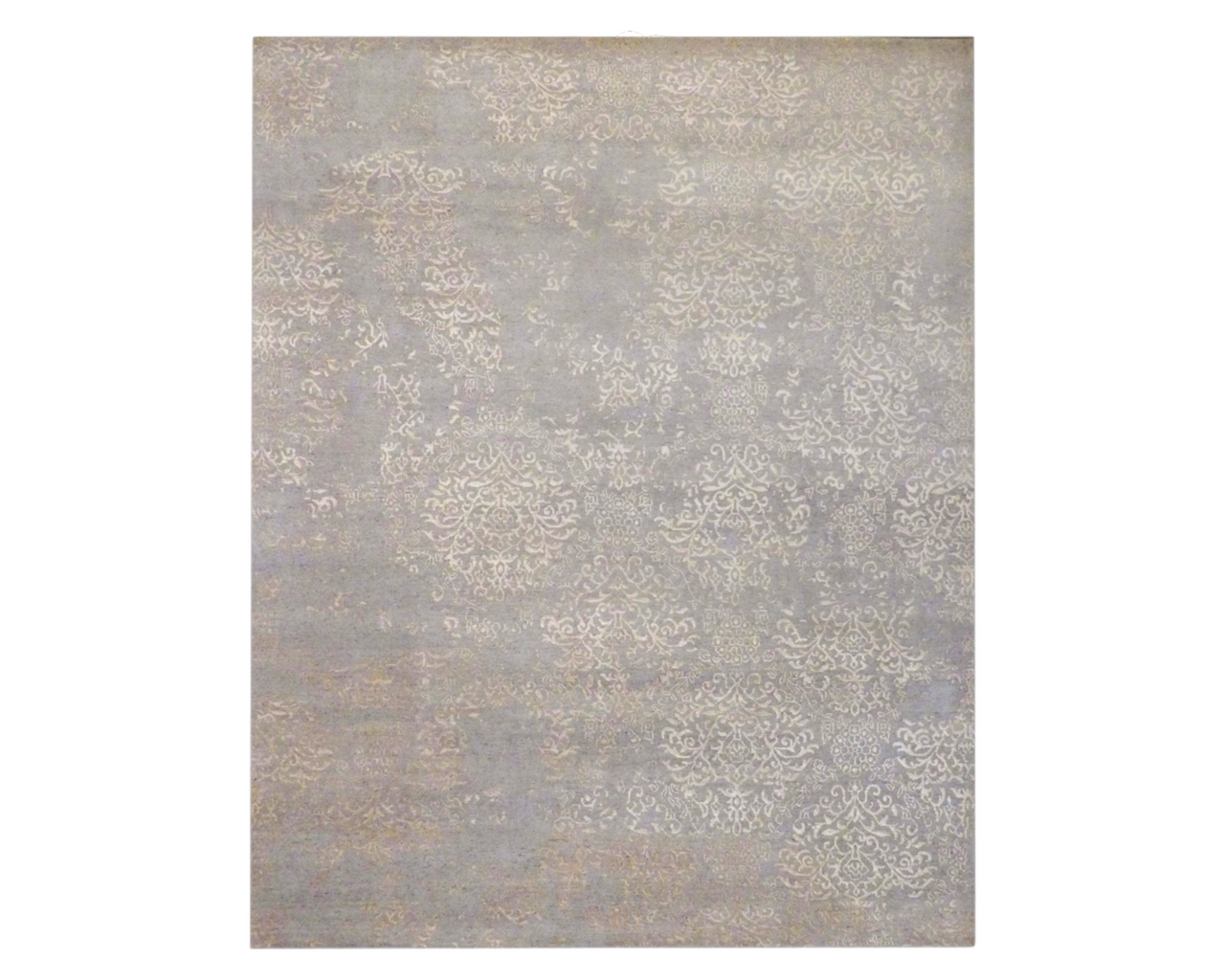 Oxidized Abstract Damask Design hand-knotted wool-silk rug in Gold & Beige, full view