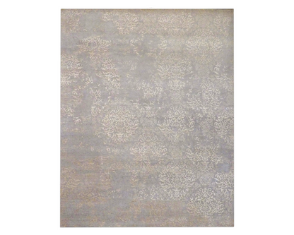 Oxidized Abstract Damask Design hand-knotted wool-silk rug in Gold & Beige, full view