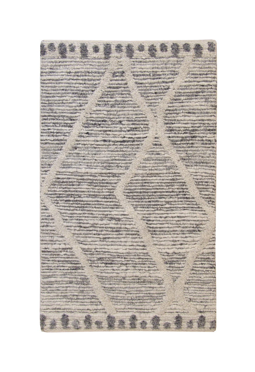 Moroccan Abstract High Low hand-knotted wool rug in Gray & White, full view