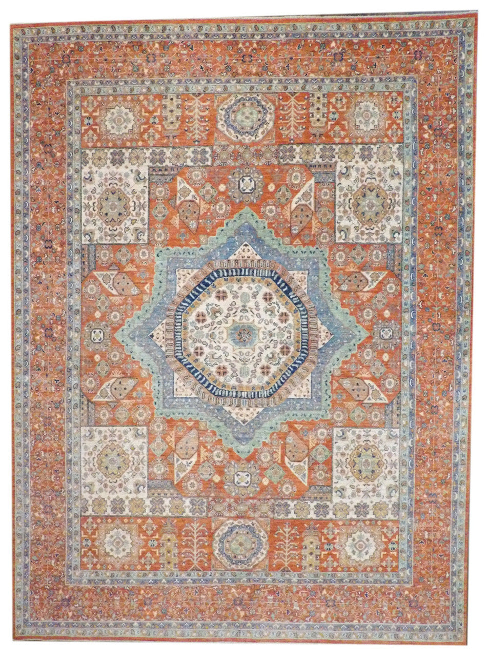 Mamluk Oushak Natural Dye hand-knotted wool rug in Rust, full view