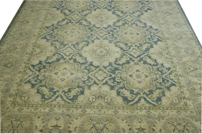 Blue & Beige Oushak Chobi rug in room setting