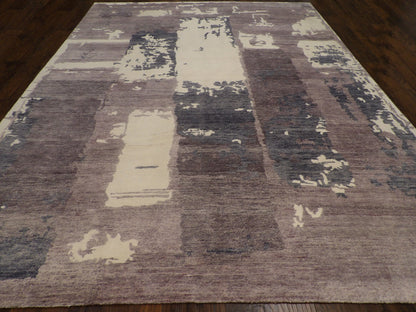 Close-up of silk pile, Gray & Purple rug