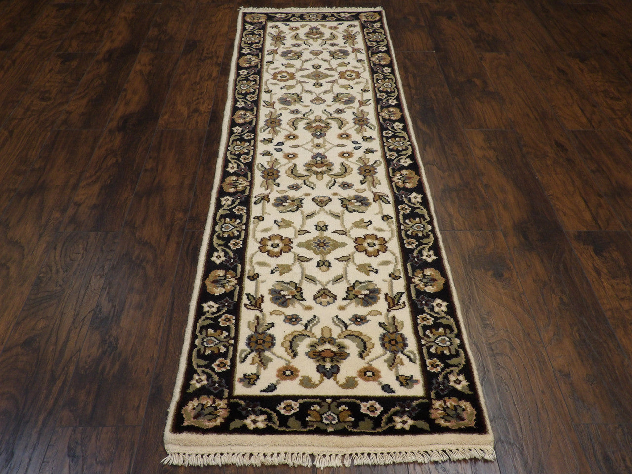 Close-up of wool pile, Black & Beige rug