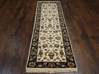 Close-up of wool pile, Black & Beige rug