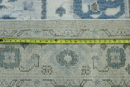 Close-up of silk pile, Blue & Beige rug