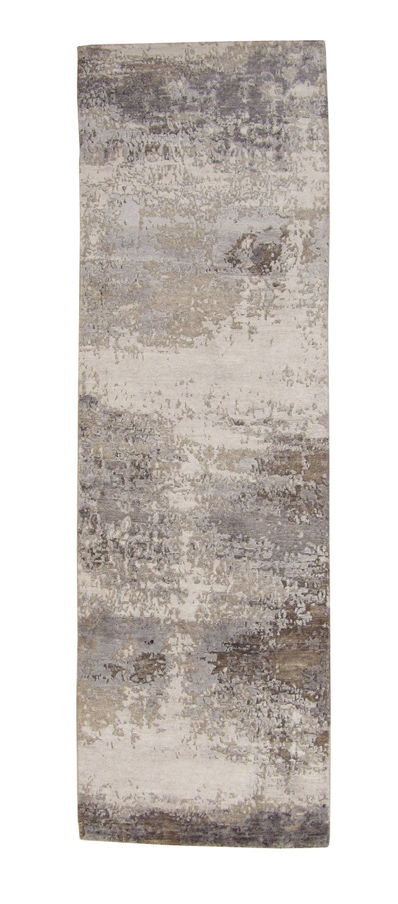 Modern Abstract Broken Design hand-knotted wool-silk rug in Gray, full view