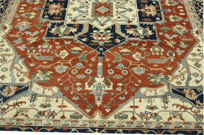 Tribal Heriz hand-knotted wool rug in Blue & Beige, full view