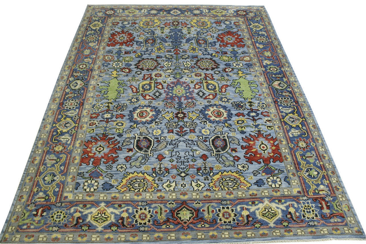 Back of Oushak Colorful Ziegler hand-knotted rug