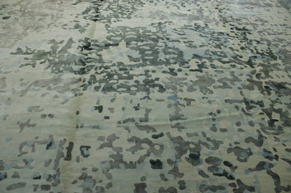 Modern Abstract Broken Design hand-knotted silk rug in Beige, full view