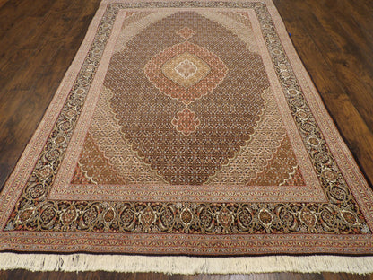 Close-up of fine knotting on Persian Mahi Tabriz rug