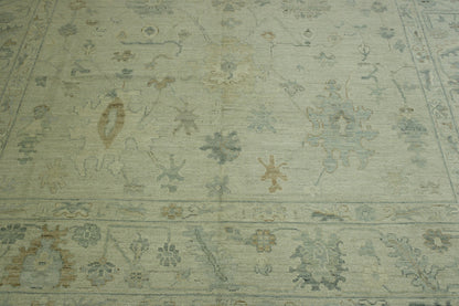 Oushak Chobi hand-knotted wool rug in Blue & Rust, full view