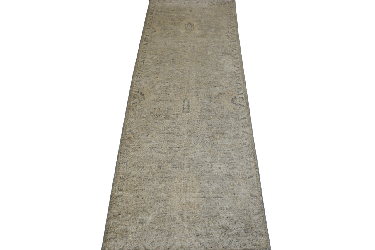 Beige 2'1" x 6'0" Oushak Chobie Hand knotted Wool Rug - Sku: w2099