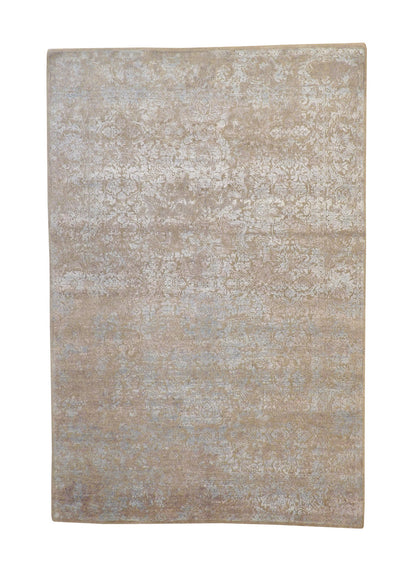 Transitional Abstract Broken Design hand-knotted wool-silk rug in Beige & Purple, full view