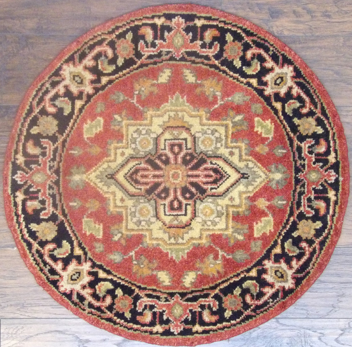 Tribal Heriz hand-knotted wool rug in Black & Red, full view