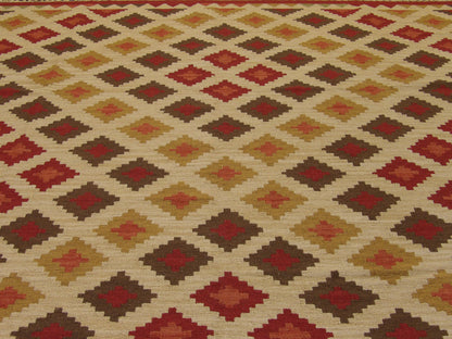Coastal Flat-Weave Indoor/Outdoor Hand-Knotted Wool Rug in Gold & Rust — 8'0" x 10'0" | SKU w1095