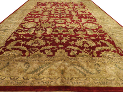 Close-up of wool pile, gold and red rug