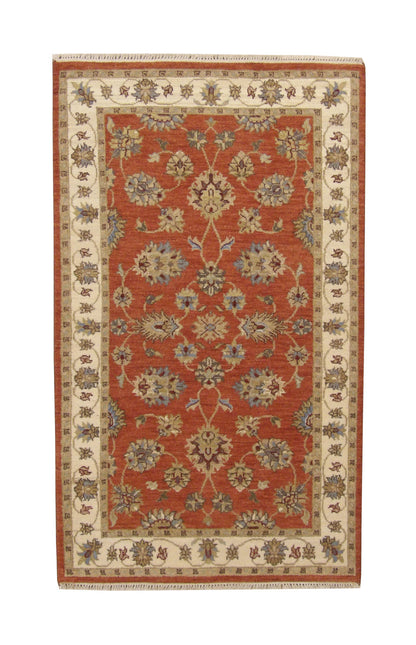 Oushak Agra Chobi hand-knotted wool rug in Beige & Rust, full view