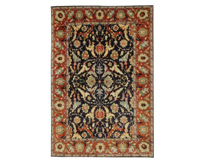 Persian Ziegler hand-knotted wool rug in blue and red, palatial size, full view