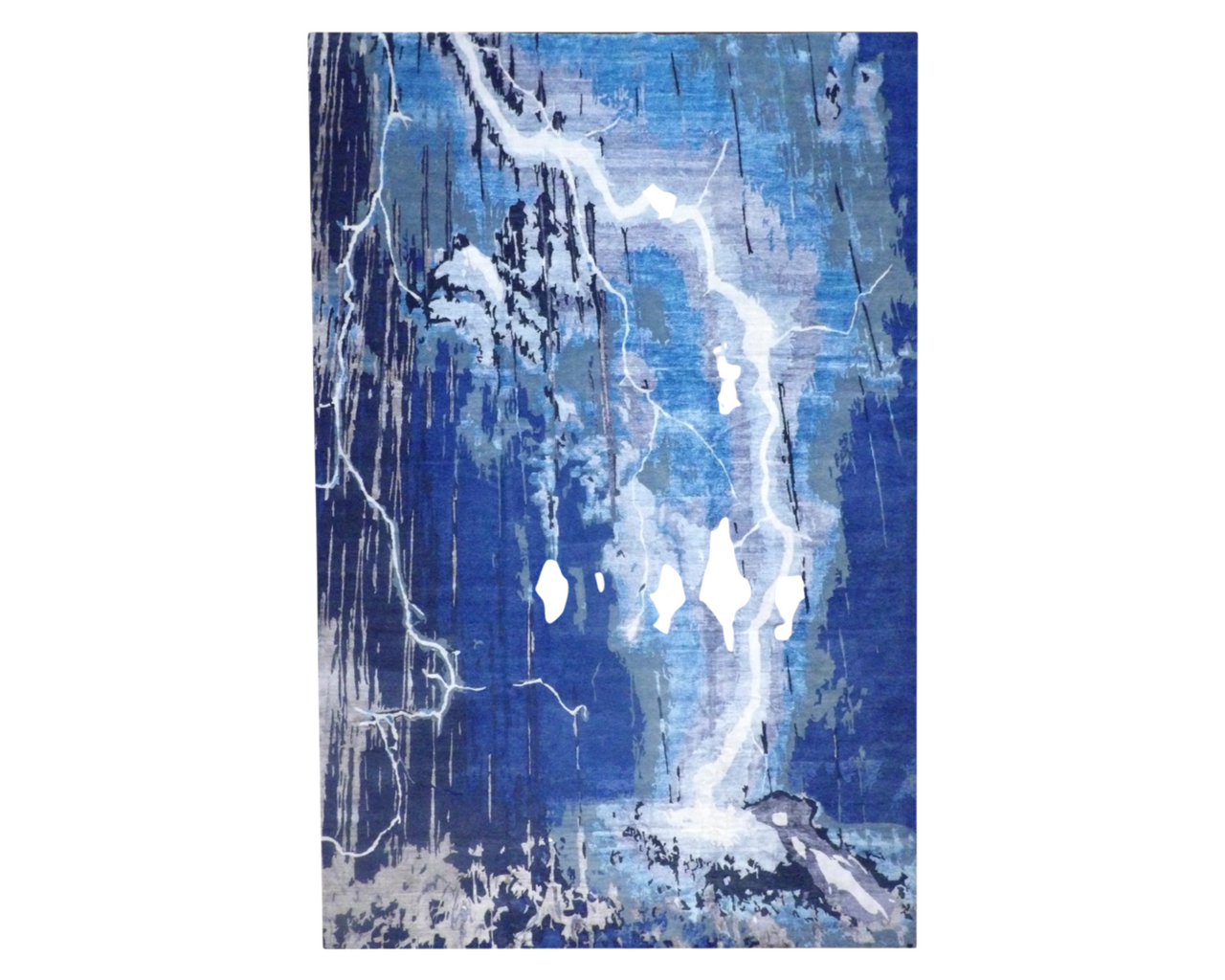 Modern Monsoon hand-knotted wool-silk rug in blue and gray, oversized 12x18, full view