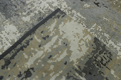 Modern Abstract Broken Design hand-knotted wool rug in Blue & Gray, full view