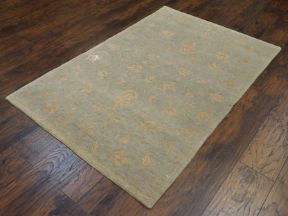 Botanical leaves pattern detail, blue and gold rug