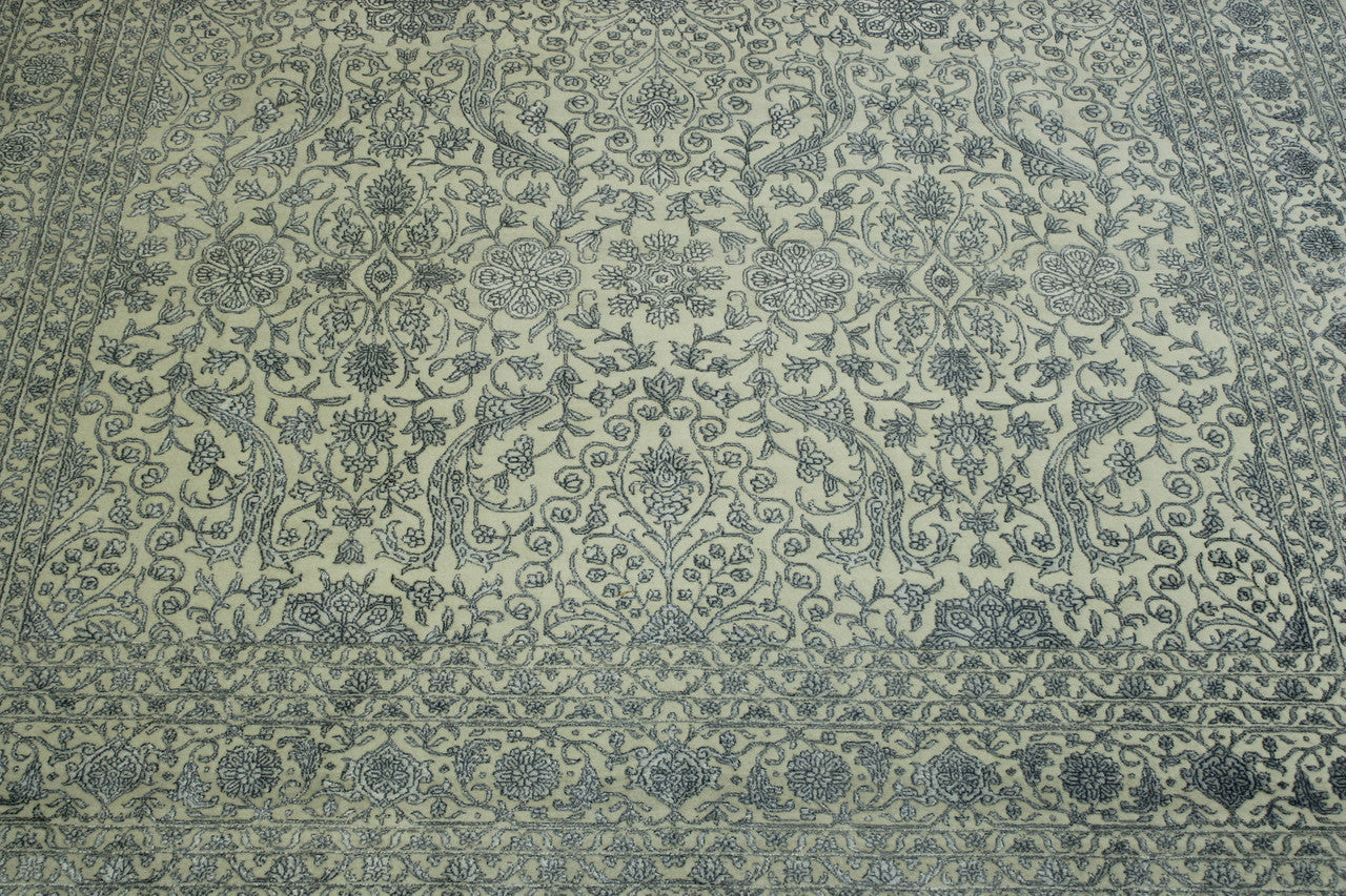 Transitional Fine Haji Jalili hand-knotted wool-silk rug in Blue & White, full view