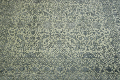 Transitional Fine Haji Jalili hand-knotted wool-silk rug in Blue & White, full view