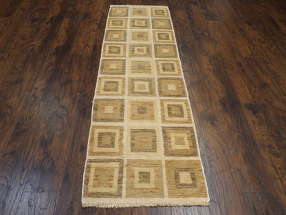 Close-up of wool pile, brown and beige runner