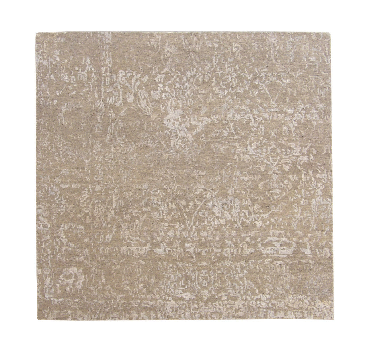 Transitional Abstract Broken Design hand-knotted wool-silk rug in Green & Pink, full view